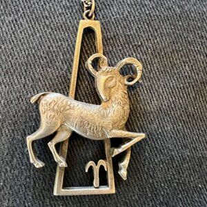 Vintage Signed Cathedral Pewter Aries Pendant